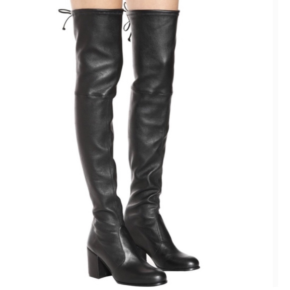 New Stuart Weitzman Tieland Over The Knee Boot Black Leather Sz 10
